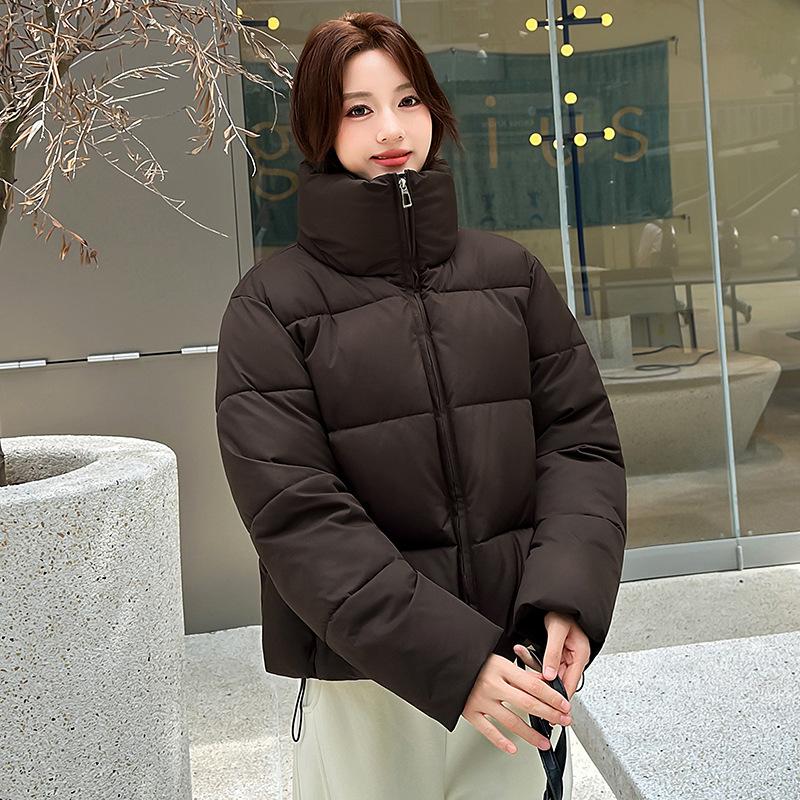 Short Stand-Up Collar Down Cotton Clothes Women'S Simple Loose Clothes Jacket Solid Color