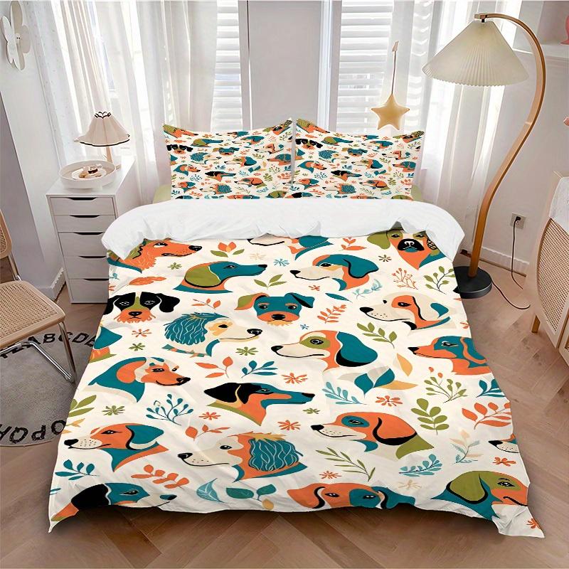

3pcs Dogs Floral Bedding Cover Set, Fashion Classic Popular Print Bedding Set, Soft Comfortable, All - Season Use, For Bedroom117 135x200cm