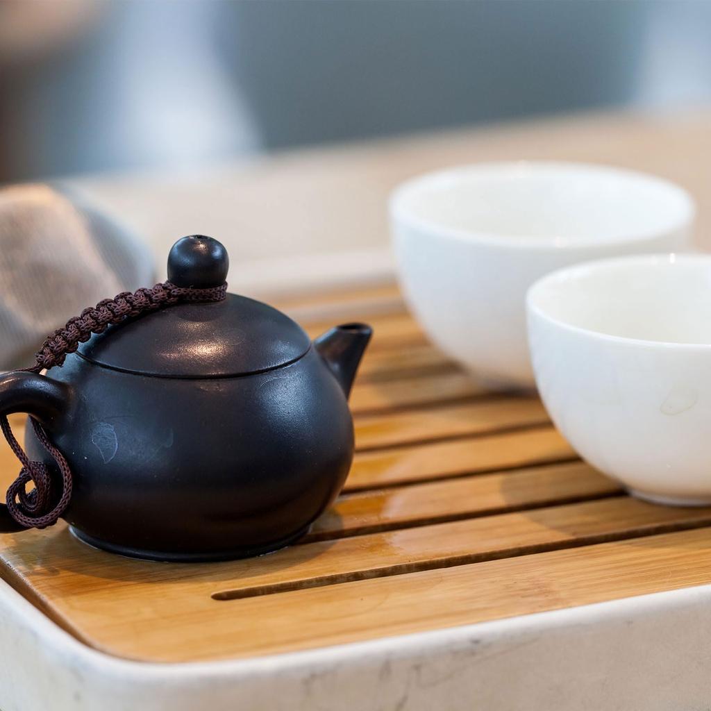 uxcell 11" Oval Classic Bamboo Tea Tray, Chinese Kung Fu Tea Set, with Teacup, Brown, for Bamboo Table Furniture, Vintage Tea Set