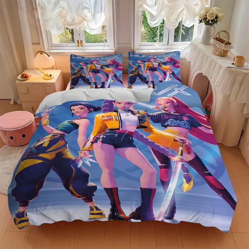 Huntrx Action Girls Print 3Pcs Bedding Set,Duvet Cover with 2 Bedro,Pillowcase Home Birthday Gift