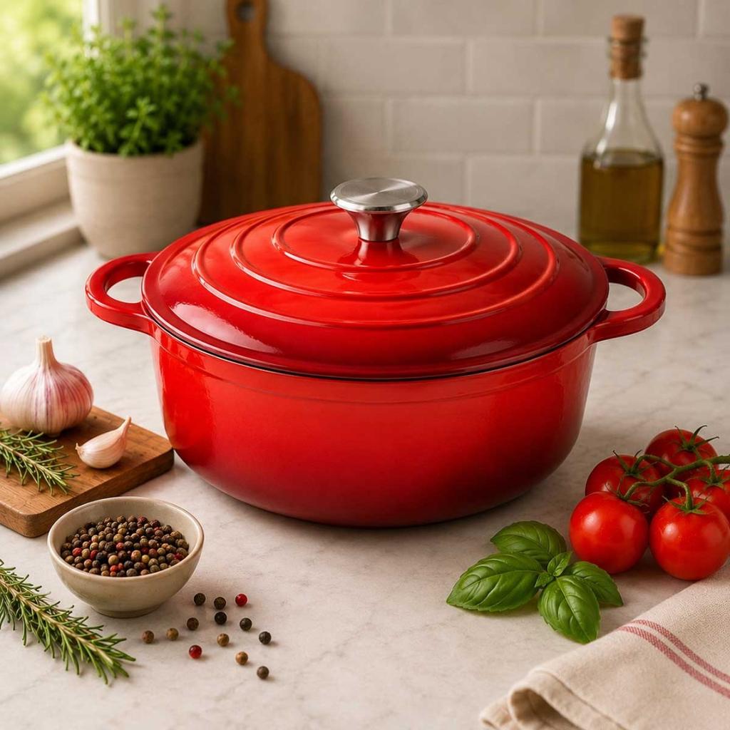 ENAMELED CAST IRON POT 26cm 4.8L RED 7709
