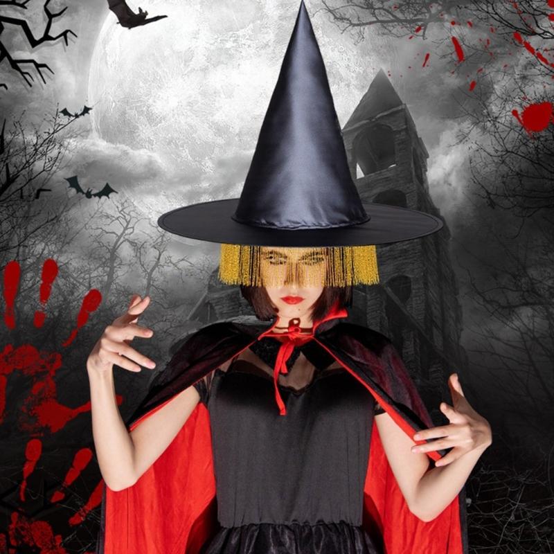 Stylish Oxford Fabric Witch Hat For Halloween Costume Parties Adult Teen Adjustable Design Cosplay Accessories