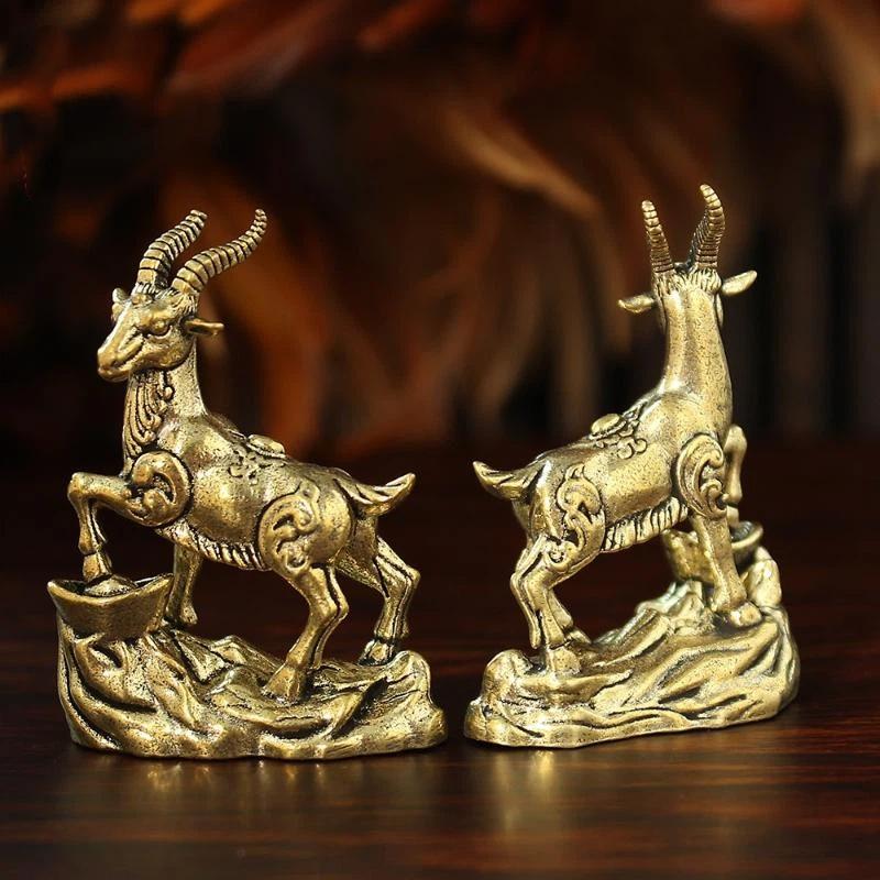 Moedas Feng Shui Vintage Estátua de Bode Ornamento de Mesa Decoração de Casa Acessórios de Artesanato Figura de Animal do Zodíaco da Sorte