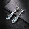 Luxury Blue Teardrop Cubic Zirconia Drop Earrings Silver Plated Long Dangle Earrings for Women Bridal Wedding Party