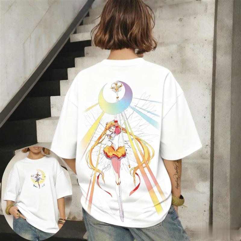 Sailor Moon Serena Casual Women Parent-Child Trend Short Sleeve T-Shirt Spring and Summer Oversized Comfortable Loose Y2k Top