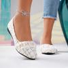 Eleganti Scarpe da Donna Bianche Mary Jane - Slip-On a Punta Tonda Piatte con Cinturino Decorato a Frange tipo Pizzo, Soletta Interna Ammortizzata in PU e Suola in TPU
