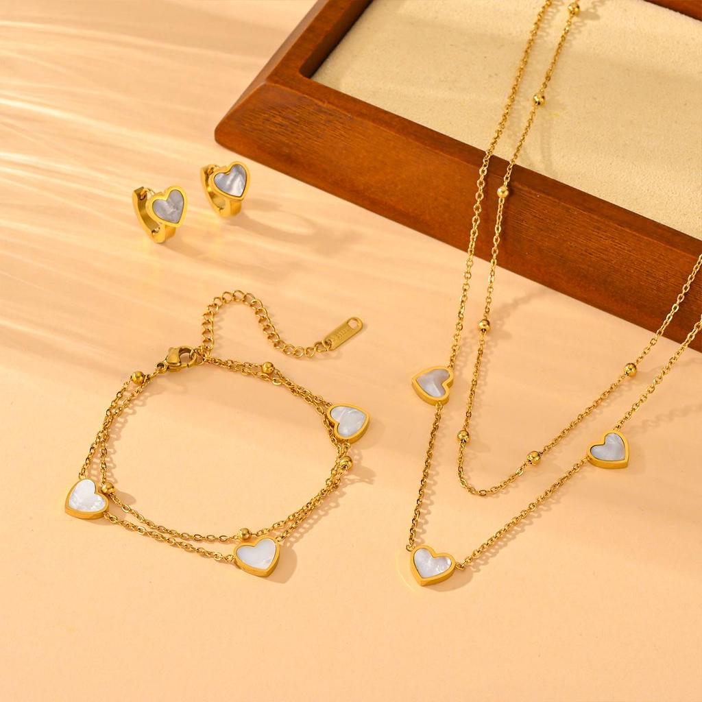 European Retro 18K Gold Stainless Steel Double Layer Star & Heart Anklet, Fashion Titanium Non-Fading Design