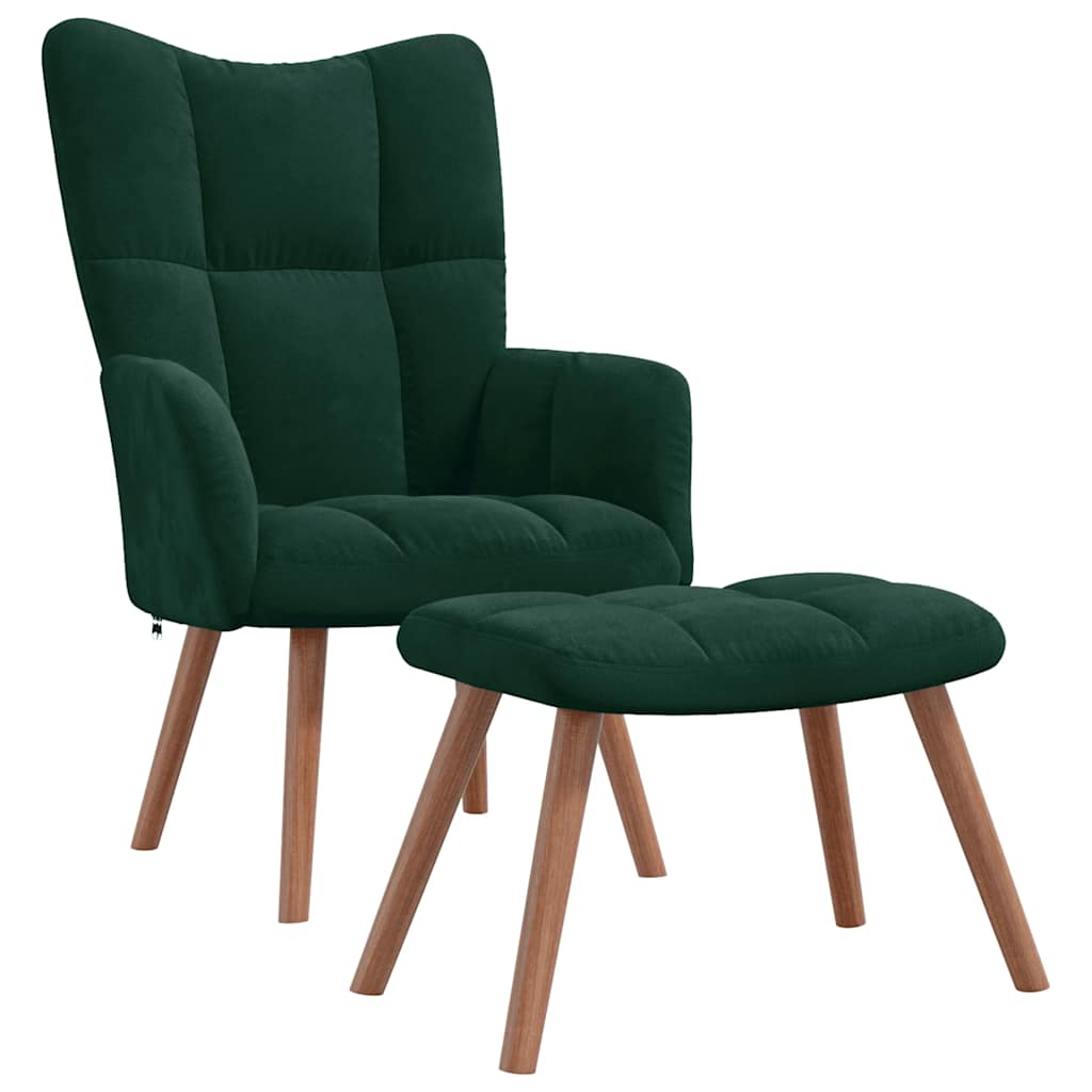vidaXL Armchair with Footstool Dark Green Velvet