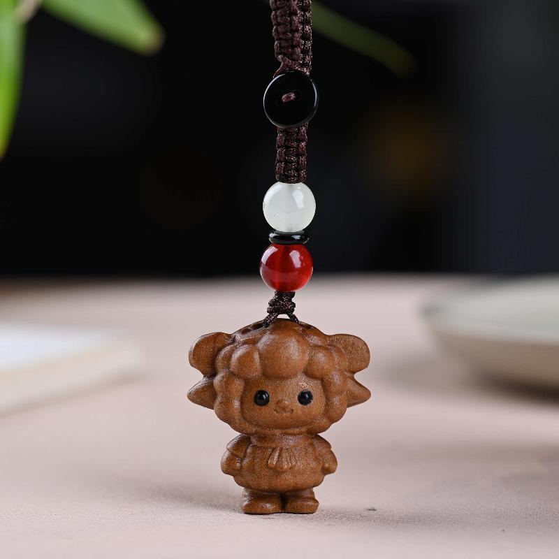 Cute Sheep Goat Shape Charm Diy Making Accessories Jewelry Findings Keychain Components Wood Car Keyring Sandalwood Keychains