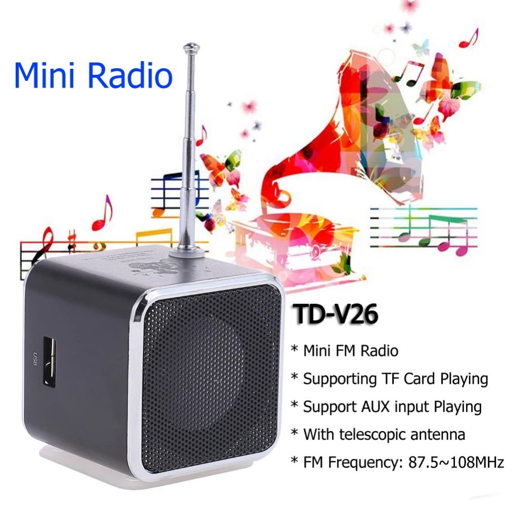 TD-V26 Portable Mini FM Radio Micro Treble Bluetooth Portable Voice For Computer Mobile Phone MP3 Music Support Micro TF SD Card