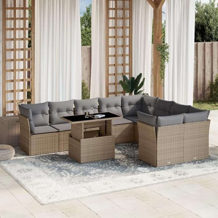 VidaXL Garden Lounge Set with Cushions 10 Pcs Beige Braided Resin 3266839