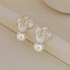 Flower zircon pearl earrings, high-end sense, elegant temperament, stud earrings, fashionable and versatile earrings, women