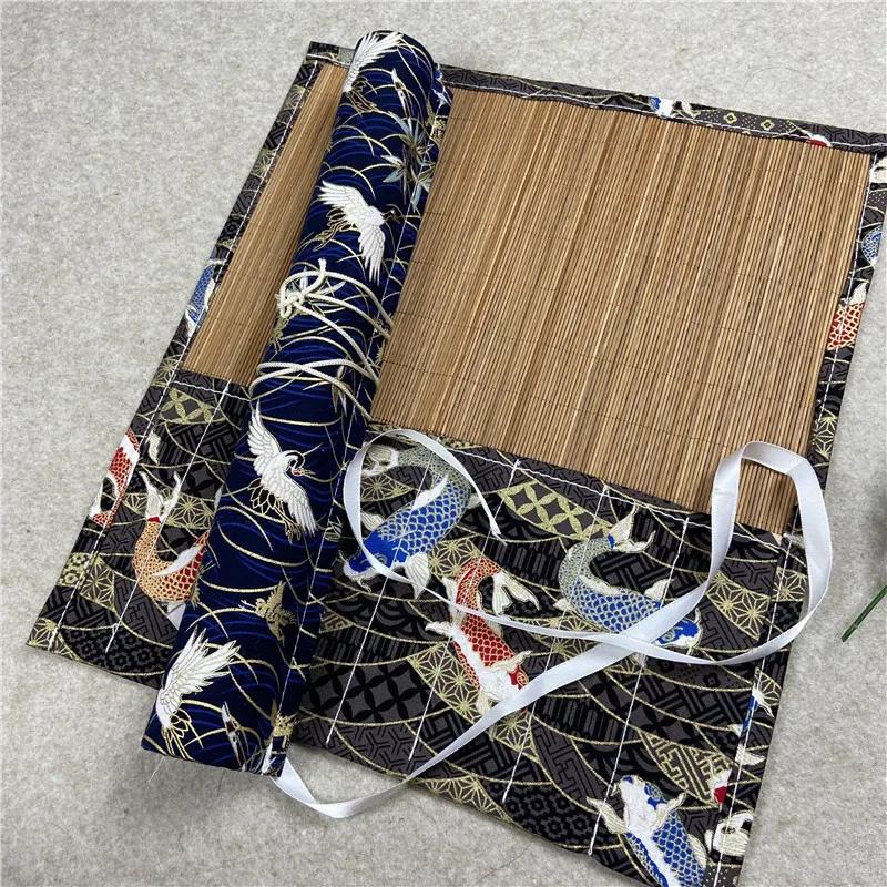 Chinese Retro Painting Brushes Holder Storage Bamboo Rolling Bag Calligraphy Pens Case Curtain Pack for Art Supplies