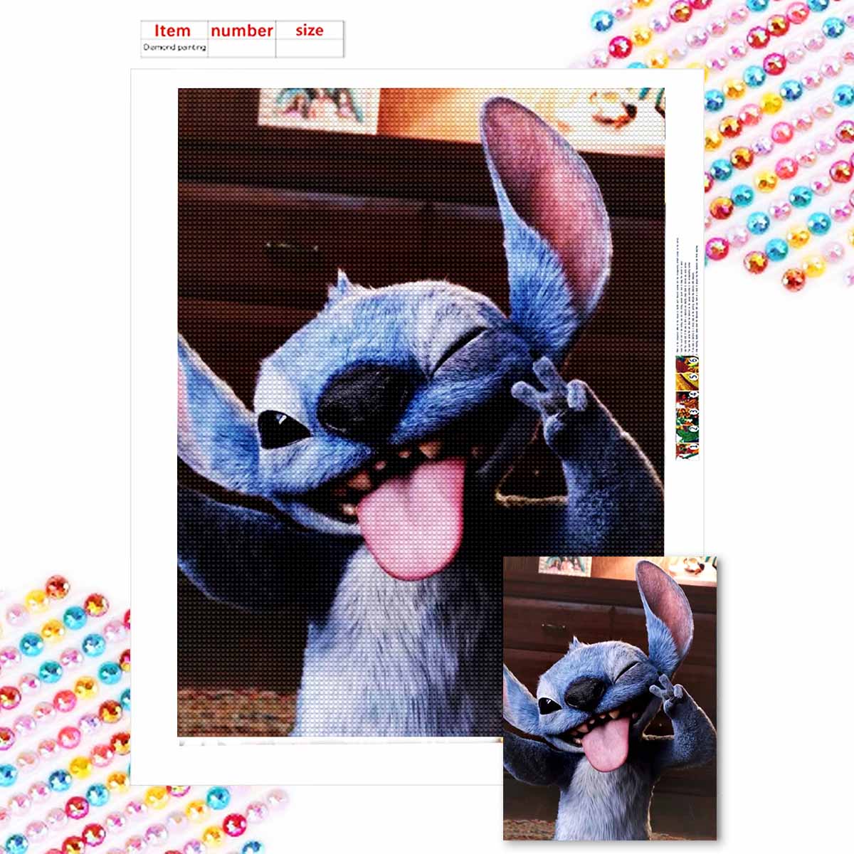 

Алмазная живопись своими руками Стич, показывающий язык, Набор для вышивания крестом, Мозаичное искусство, Алмазная живопись Полный круглый алмаз, Украшение для дома Round 20x30cm