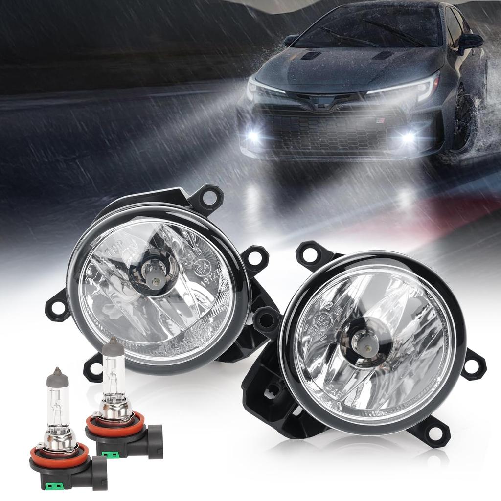 BORDAN Fog Lamp Units for Toyota Genuine with Adjustable Beam Glass Compatible Genuine Vehicle Inspection Set of 2 Vehicles, Replacement, E-Mark,