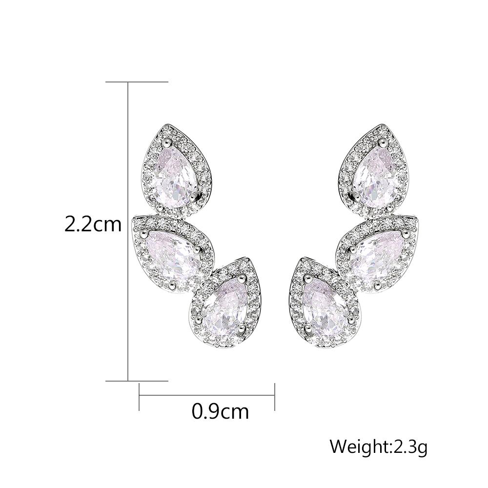 ZAKOL Luxury Shiny Zircon Leaf Stud Earrings For Women Exquisite Crystal Water Drop Ear Cuff Wrap Earring Wedding Zircon