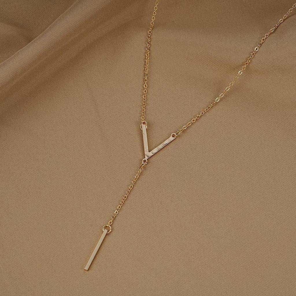 Elegant V-Shaped Long Necklace with Titanium Steel Pendant for Women