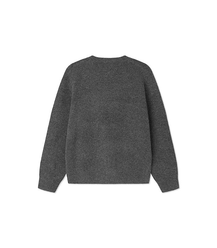 Blackbrown Wool Round Neck Knit Cardigan [Charcoal]