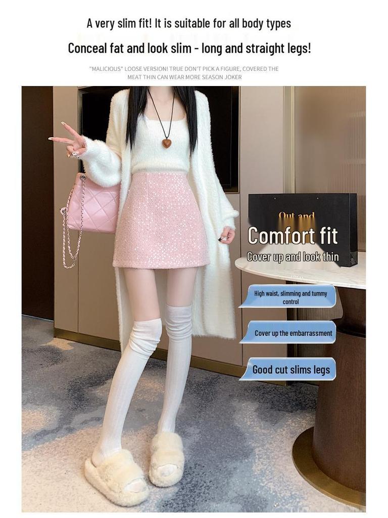 Petite High-Waist Pailletten-Wollrock in A-Linie für Damen - Herbst/Winter Kollektion