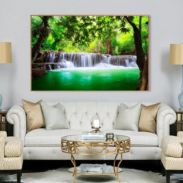 Modern Waterfall Lake Landscape Canvas Print Frameless Wall Art Poster for Living Room Decor