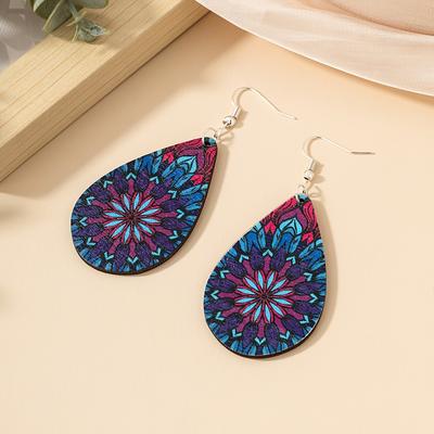 Personality Trend Painting Oil Painting Wood Earrings Design Forest Guitar Retro Oil Painting Ethnic Women