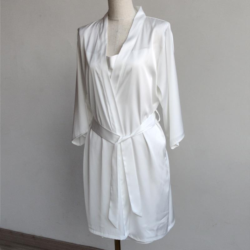 Ice Silk Long Sleeve Robe & Low-Cut Camisole Set - Spring/Summer Women's High-End Pajamas