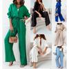 2025 Women's Autumn/Winter Loose Elastic Long Sleeve Shirt & Wide Leg Pants Casual 2-Piece Set