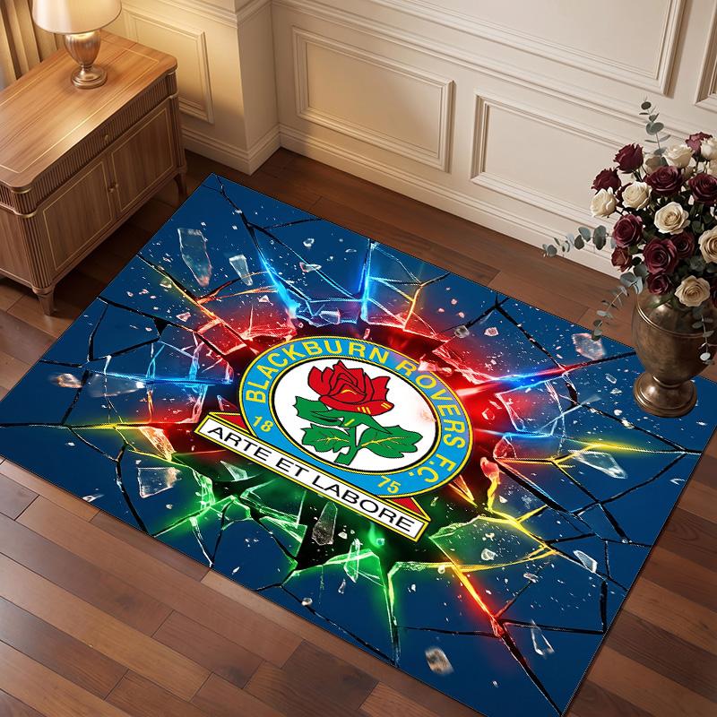 Blackburn Rovers Football Print Crystal Velvet Rug, Comfortable Water Absorbent Non Slip Indoor Floor Carpet