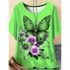 Camiseta de Manga Corta con Cuello Redondo y Estampado de Flores 3D para Mujer