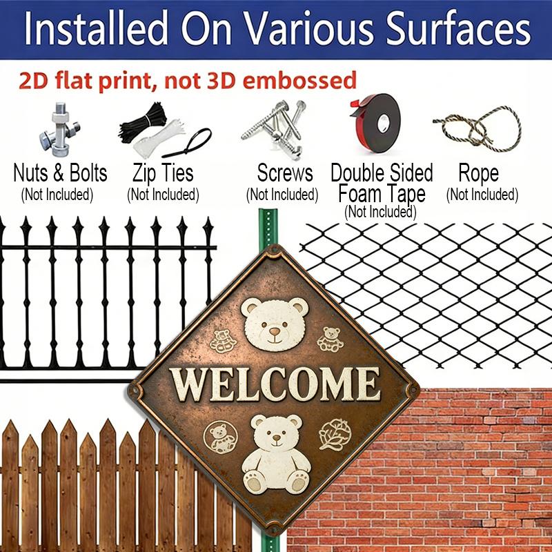 2D Flat, 1pc Vintage Teddy Bear Metal Wall Sign - Cute Bear Themed Retro Room Decor, Aluminum Plaque Suitable for Living Room, Bedroom, Entryway