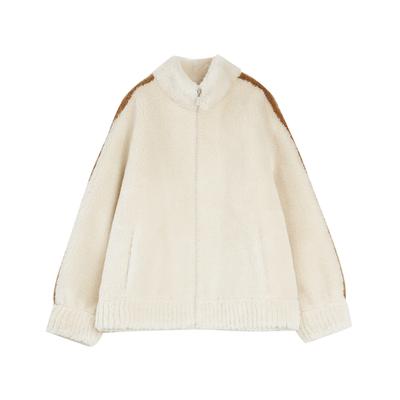 French Retro Color Block Fashion Design Casual Loose Versatile Long Sleeve Lambswool Plush Fleece Jacket Women Jackets EF53413