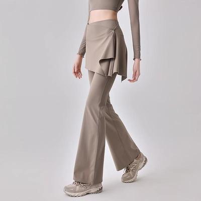 Women's Plus Size High Waist Shark Two-Piece Look Flare Pants - Spring/Autumn Fitness & Pilates Style