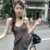 Spice girl retro ruffle edge splicing irregular sling vest women's summer design sense old top