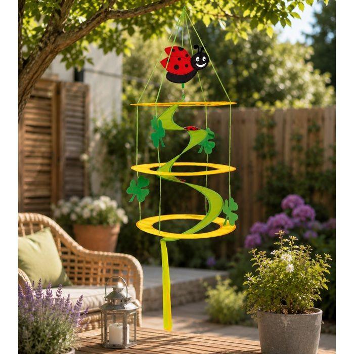 Spirale à vent - EDEN - Coccinelle et Fleurs - Jaune - Nylon/Plastique - Hauteur 110 cm