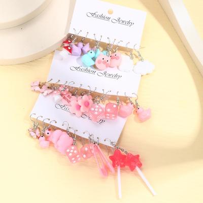 17 çift/takım moda sevimli domuz ördek küpe seti mantar reçine damla basit küpe kadınlar için takı aksesuarları