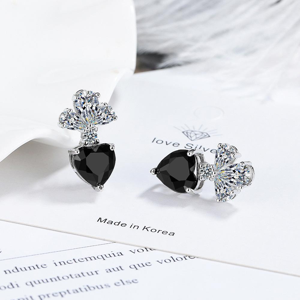 Heart Fancy Colorful Heart Fashion Zirconia Sparkling Classic Stud Earrings for Women Dazzling Female Elegant Accessories Timeless Jewelry