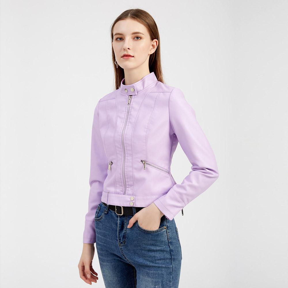 Damen Kurzer Kleiner Mantel Frühling Herbst Stehkragen Langarm Dünne Lederjacke S-3XL