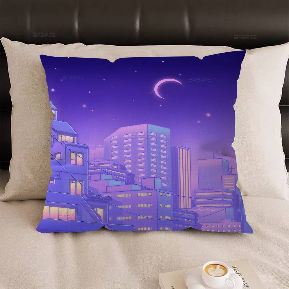 Pink Pastel Anime Moon Office Cushion Pillowcase Car Cushion Cover45X45CM Lumbar Pillowcase Sofa Pillowcover