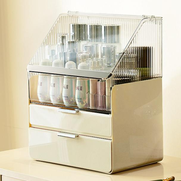 Large Capacity Makeup Organizer with 3 Drawers, Acrylic Cosmetic Storage Box for Vanity Table, Clear Skincare & Perfume Display
