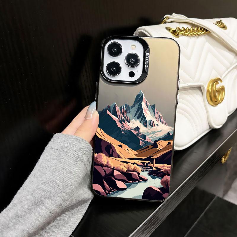 Mountain Scenery Peak Landscape Phone Case For iPhone 15 Pro Max 14 13 12 11 Pro Max Mini 15 14 Plus Shockproof Laser Back Cover