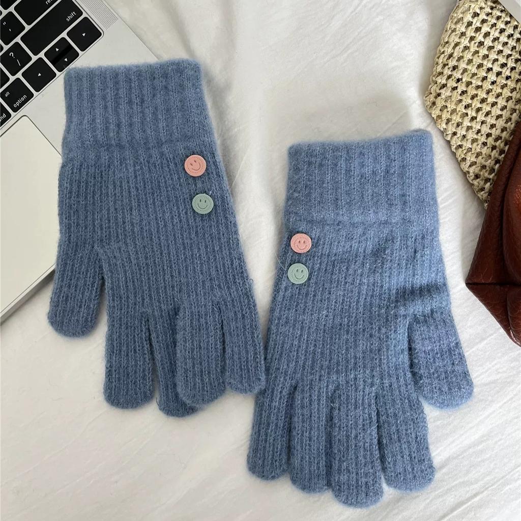 Solid Color Knitted Gloves for Women's Winter Cycling Cold Proof Cute Split Finger Simple Leaky Finger, Touch Screen Gloves