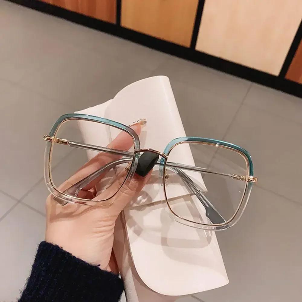 1PCs Fashion Oversized Square Women Glasses Frame Vintage Clear Anti-Blue-Ray Eyewear Men Optical Pink Frame Computer Goggle