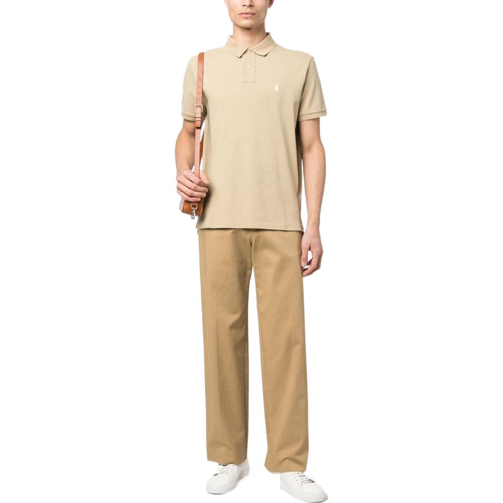 Polo Ralph Lauren SS23 Solid Color Logo Embroidered Short Sleeve Polo Shirt Men Tops Beige 710680784-306