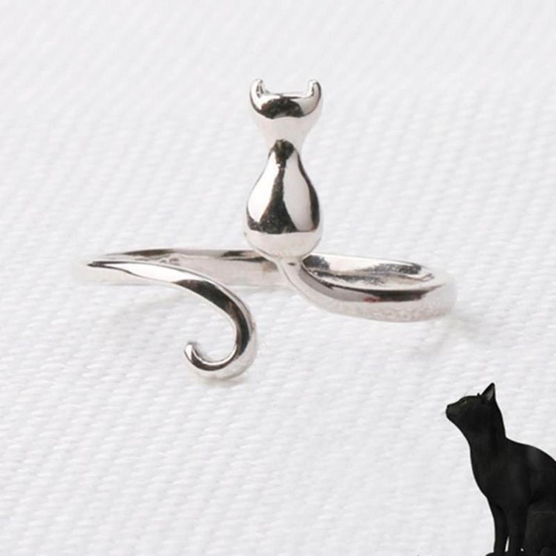 Cat Finger Rings Cat Adjustable Opening Rings Alloy Material Party Jewelry