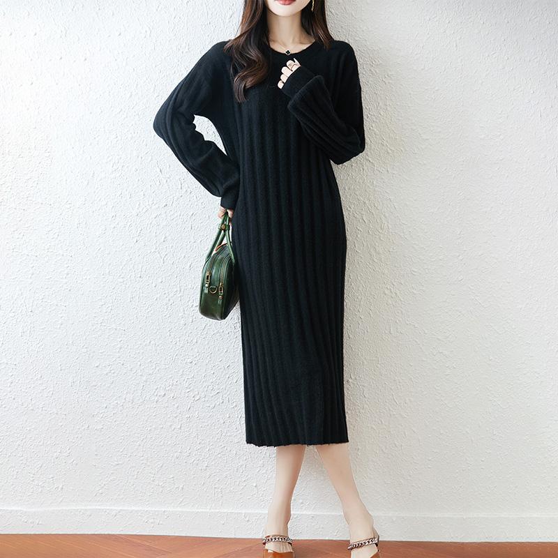 Women Sweater Dress 100% Wool MODERN NEW SAGA O-neck Knit Long Pullover Winter Jumpers Wool Long Dress Female