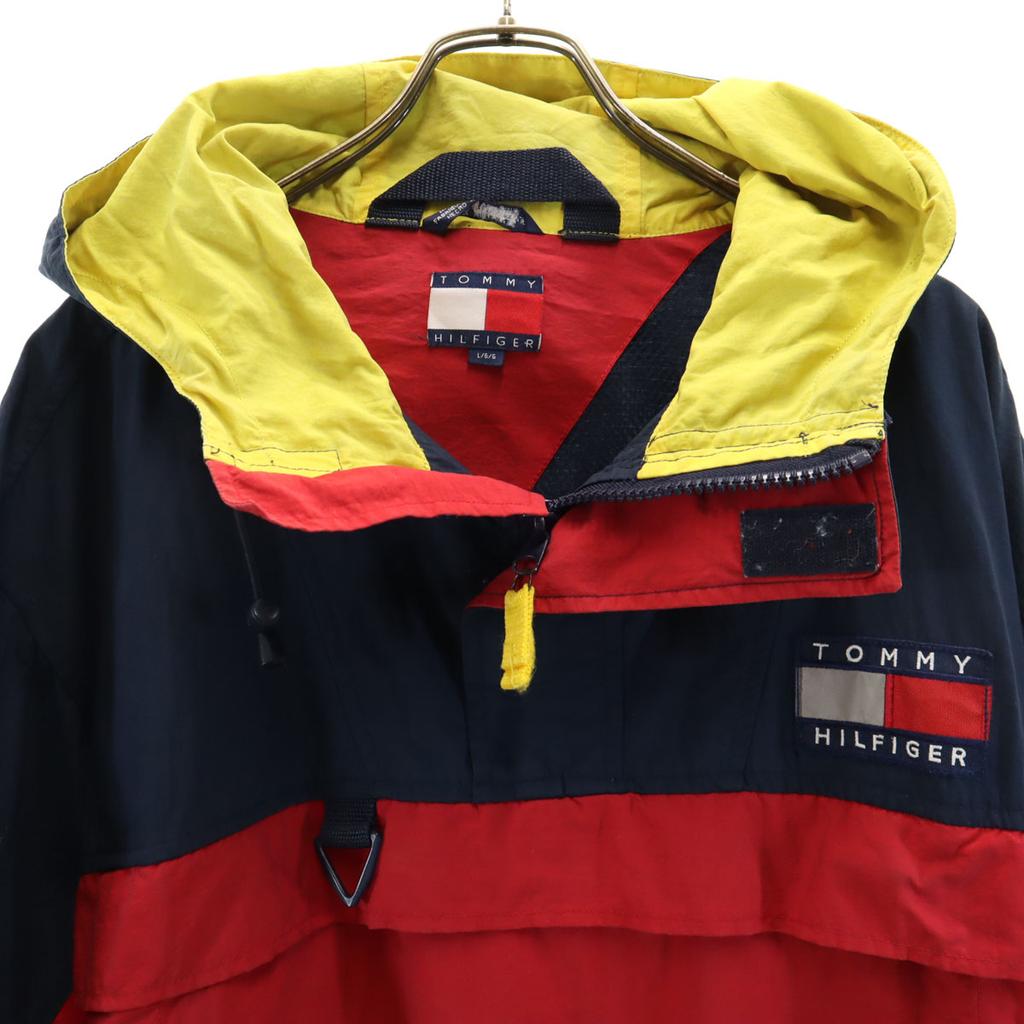 Tommy Hilfiger 90er Jahre Alte Flaggen-Etikett Pullover Nylonjacke L Kapuzenpullover Herren Gebraucht