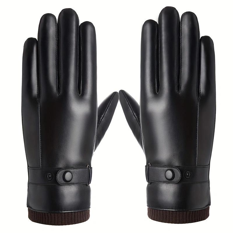 

WTEMPO 1 пара PU металлической пряжки сенсорного экрана кашемировые теплые мужские холодостойкие перчатки с полными пальцами корейские зимние кожаные перчатки для езды на велосипеде на открытом воздухе 1 pair чёрный