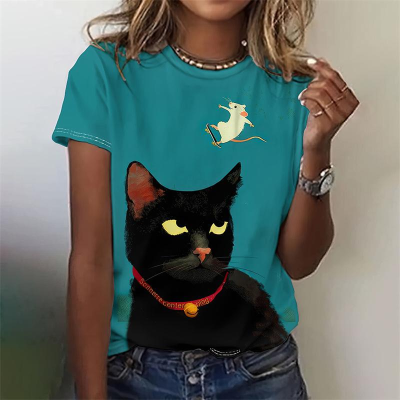 

3D-печатная забавная футболка с изображением животных для женщин, милые футболки с рисунком кота, летние повседневные футболки с короткими рукавами, свободные футболки с круглым вырезом XS