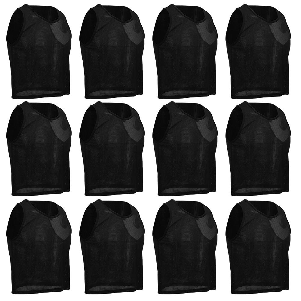 12Pcs Small Mesh Breathable Children Football Training Exercise Vest Black Kid Free Size