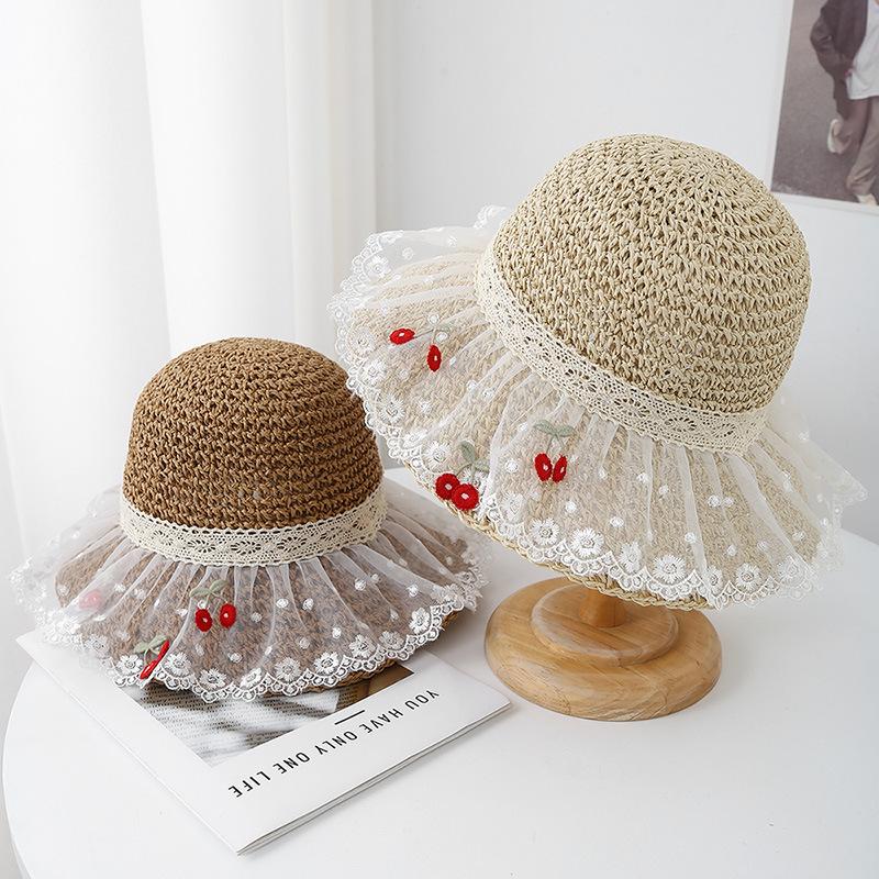 Women's Summer Hat Lace Floral Brim Sunshade Sun Hat Lady Korean Style Bucket Hat Fisherman Cap Seaside Sunscreen Beach Travel